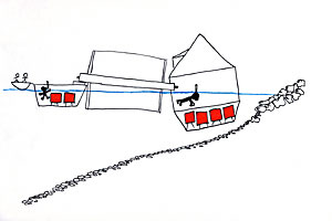 Skizze der M&uuml;hle im Wasser